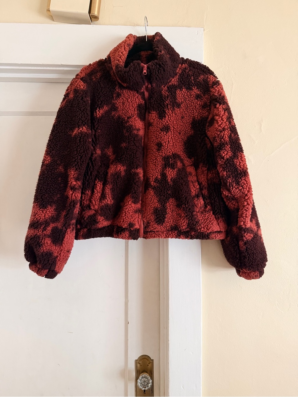 SAGE Collective Tie Dye Sherpa Teddy Jacket Rust Brown Size M